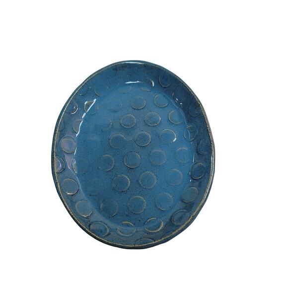 Kat studio trinket dish Handmade Art Pottery dish blue oblong Textured 8" x 6" - Picture 1 of 5